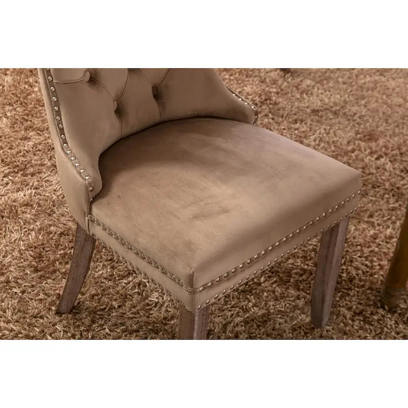 High-end Tufted Solid Wood Contemporary Velvet Upholstered Dining Chair with Wood Legs Nailhead Trim 2-Pcs Set-9