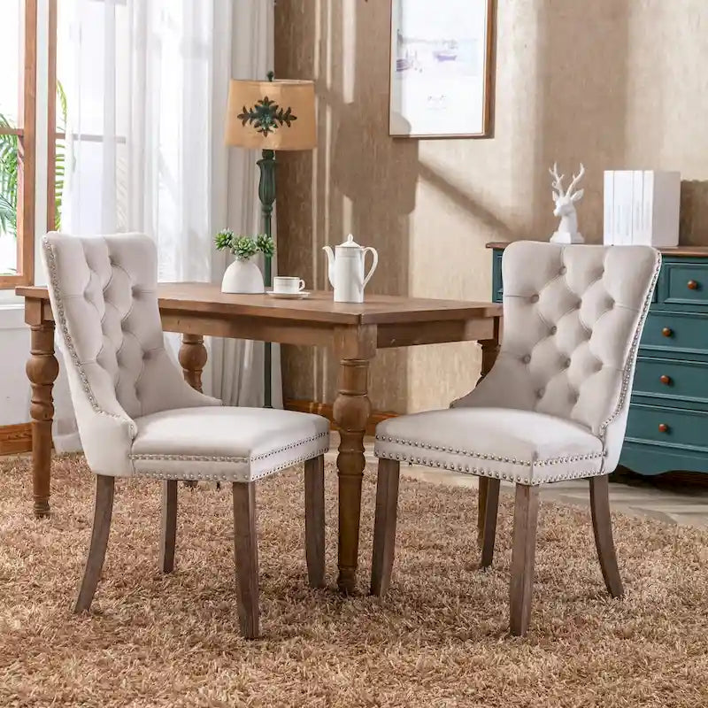 High-end Tufted Solid Wood Contemporary Velvet Upholstered Dining Chair with Wood Legs Nailhead Trim 2-Pcs Set-10