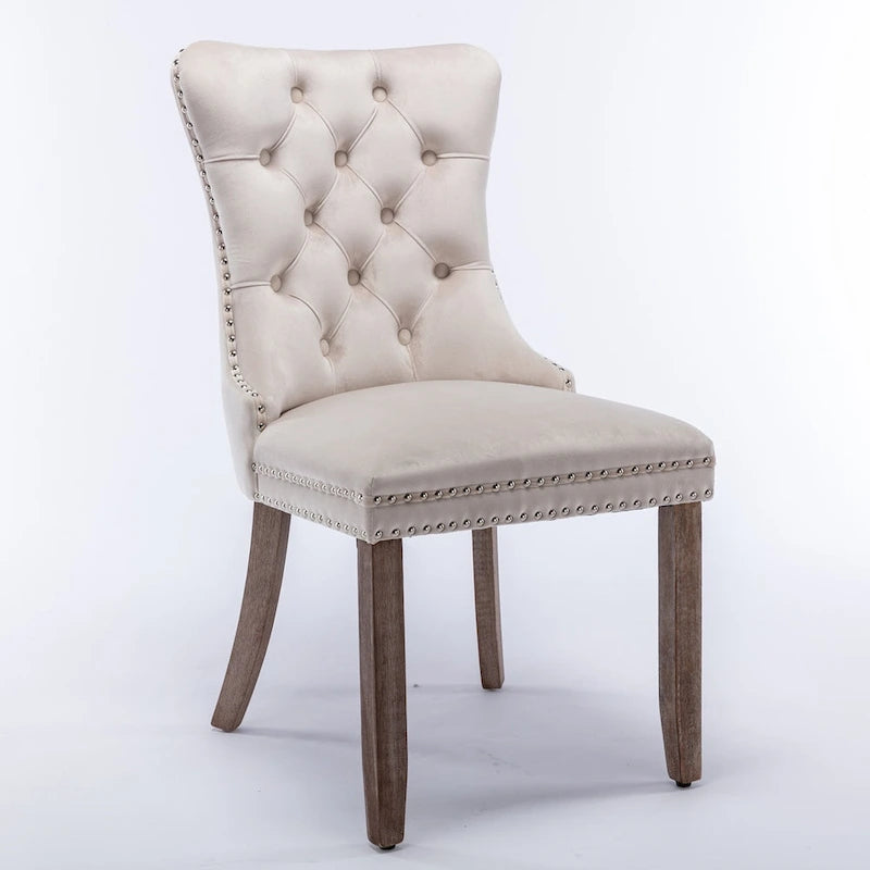 High-end Tufted Solid Wood Contemporary Velvet Upholstered Dining Chair with Wood Legs Nailhead Trim 2-Pcs Set-12