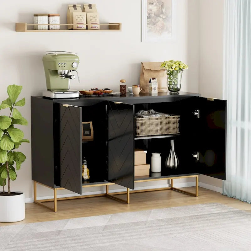 3 Doors Sideboard Buffet Cabinet with Storage Adjustable Shelf-6
