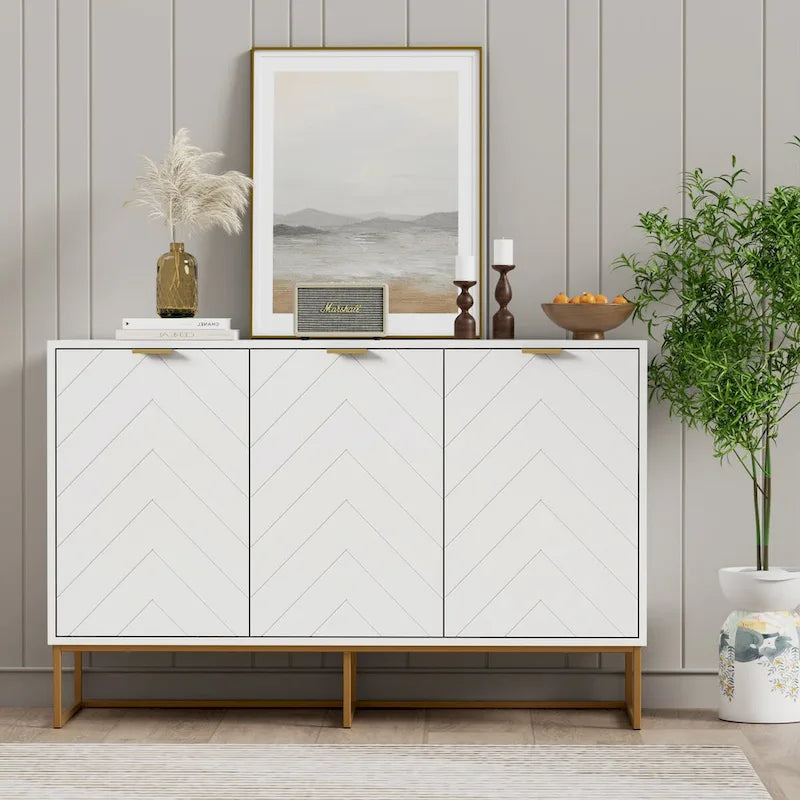 3 Doors Sideboard Buffet Cabinet with Storage Adjustable Shelf-7