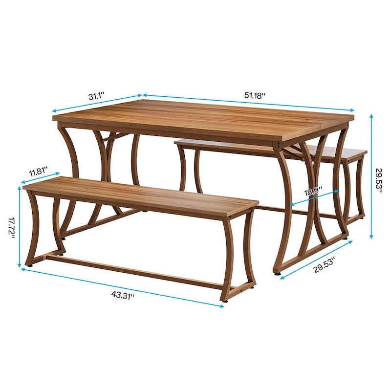 51-inch Rectangle Kitchen Dining Dinner Table with Bench Set for 4-6-2