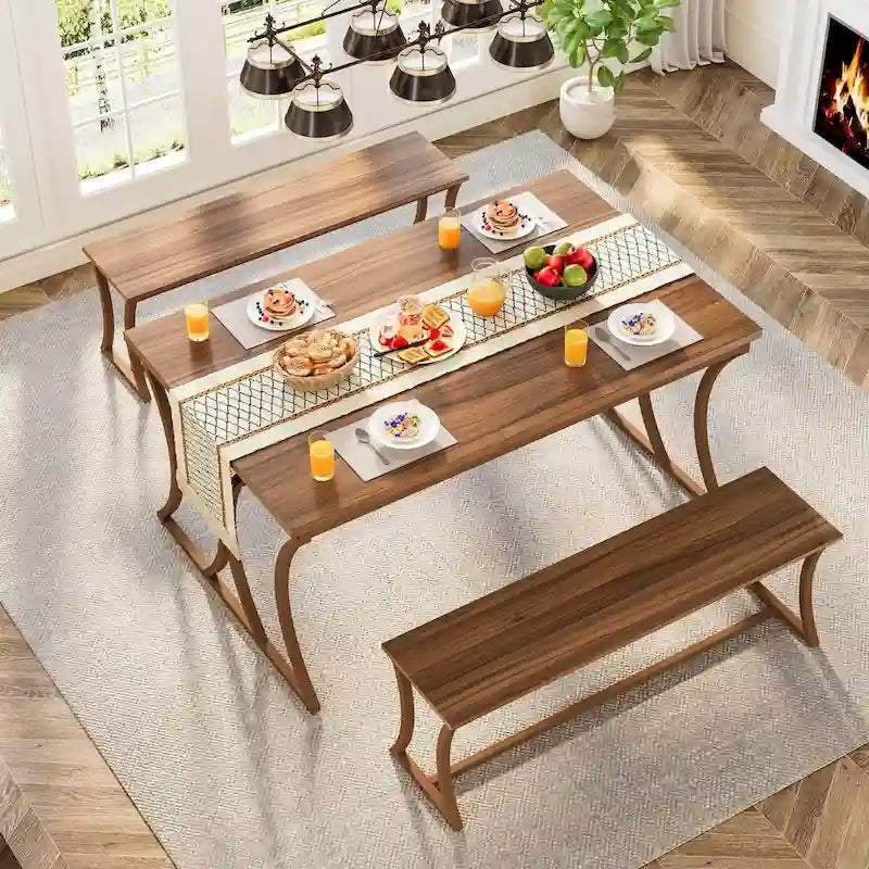 51-inch Rectangle Kitchen Dining Dinner Table with Bench Set for 4-6-5