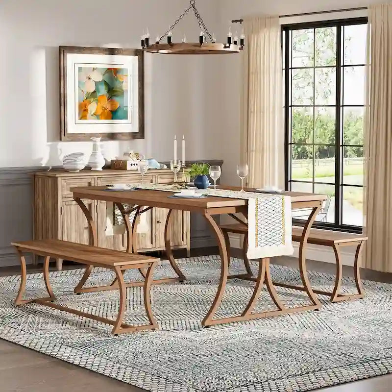 51-inch Rectangle Kitchen Dining Dinner Table with Bench Set for 4-6-6