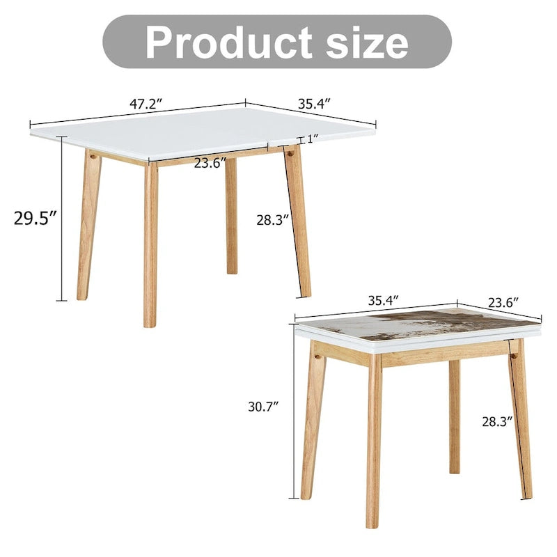 Imitation Marble White Sintered Stone Tabletop With Rubber Wooden Legs,Foldable Computer Desk,Foldable Office Desk-7