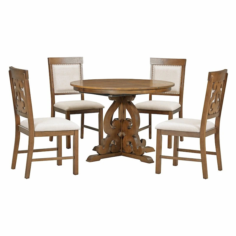 5-Piece Retro Functional Dining Set 1 Extendable Table-36
