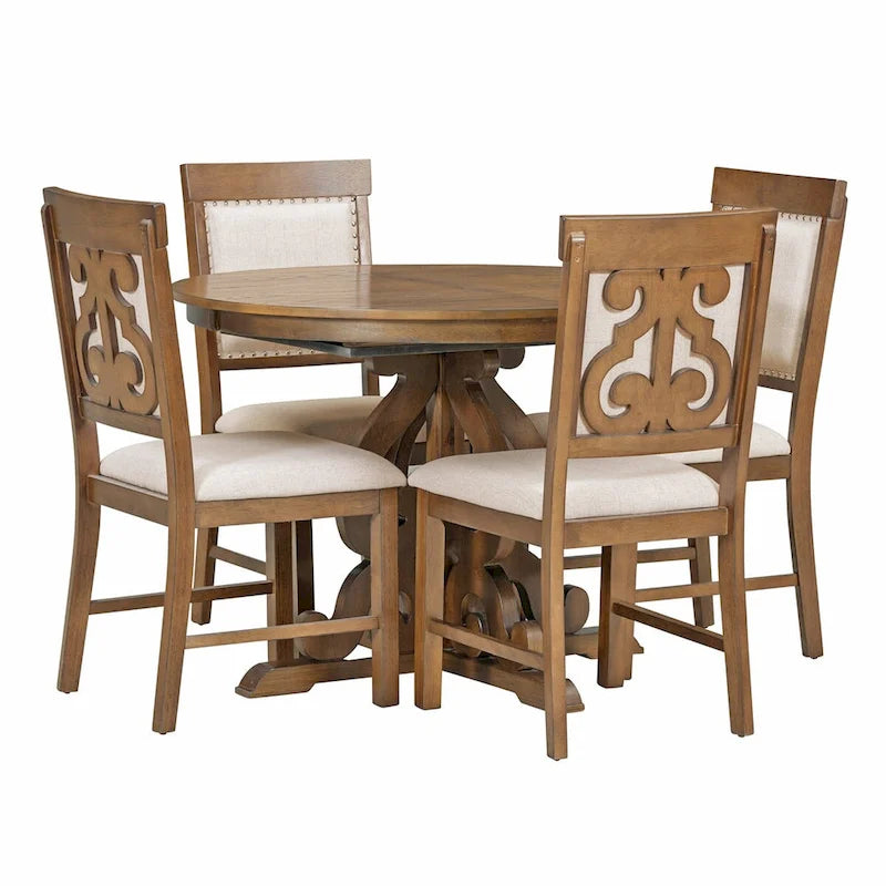 5-Piece Retro Functional Dining Set 1 Extendable Table-2