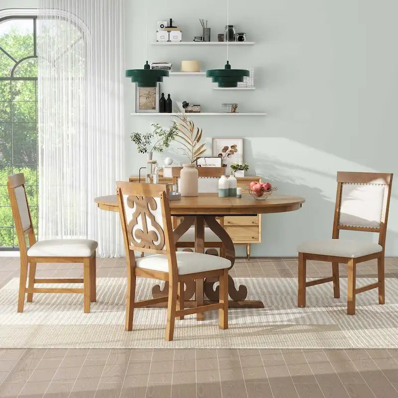 5-Piece Retro Functional Dining Set 1 Extendable Table-11