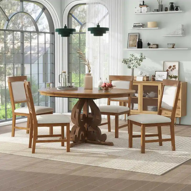 5-Piece Retro Functional Dining Set 1 Extendable Table-12