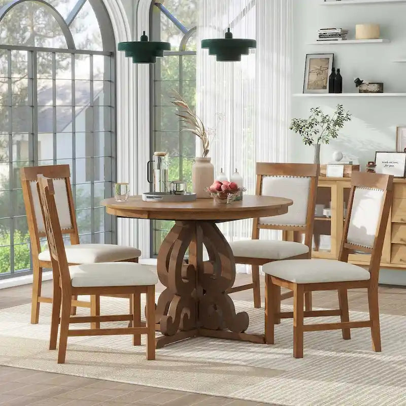 5-Piece Retro Functional Dining Set 1 Extendable Table-13