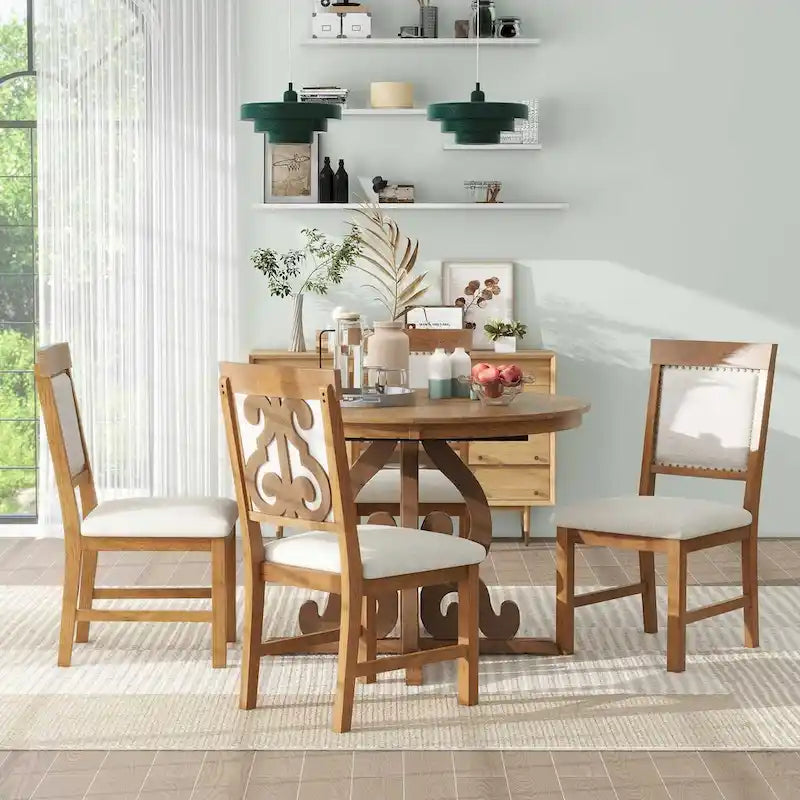 5-Piece Retro Functional Dining Set 1 Extendable Table-14