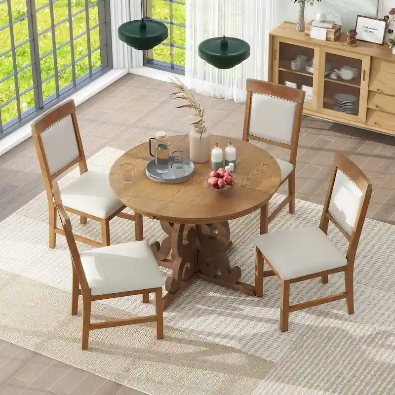 5-Piece Retro Functional Dining Set 1 Extendable Table-15