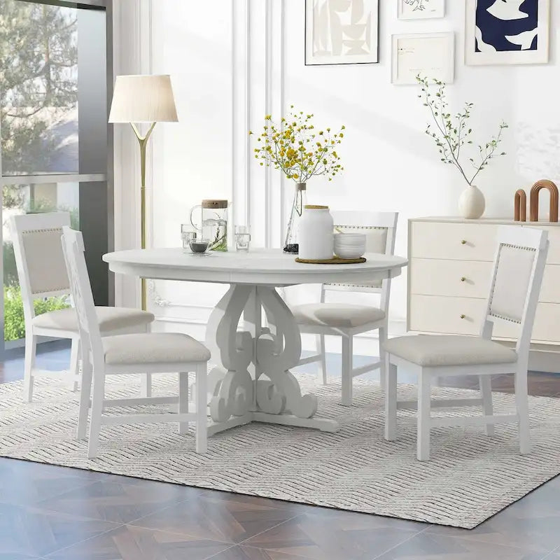 5-Piece Retro Functional Dining Set 1 Extendable Table-31