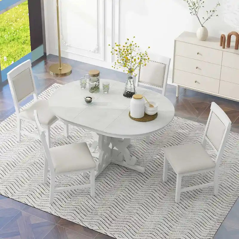 5-Piece Retro Functional Dining Set 1 Extendable Table-32