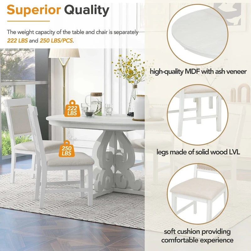 5-Piece Retro Functional Dining Set 1 Extendable Table-34