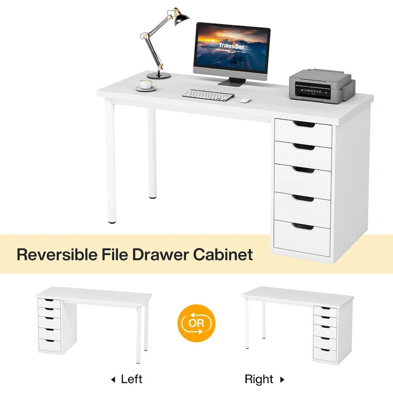 47 inch Computer Wood Desk Office Desks with 5-Drawer, Writing Desk with Metal Frame for Bedroom Study-5