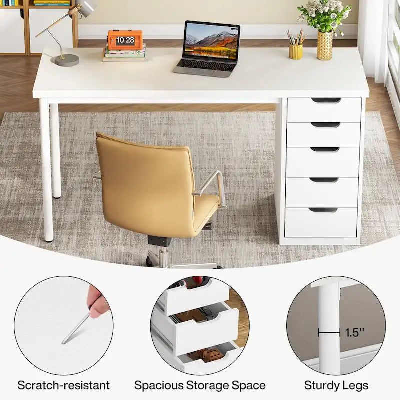 47 inch Computer Wood Desk Office Desks with 5-Drawer, Writing Desk with Metal Frame for Bedroom Study-6