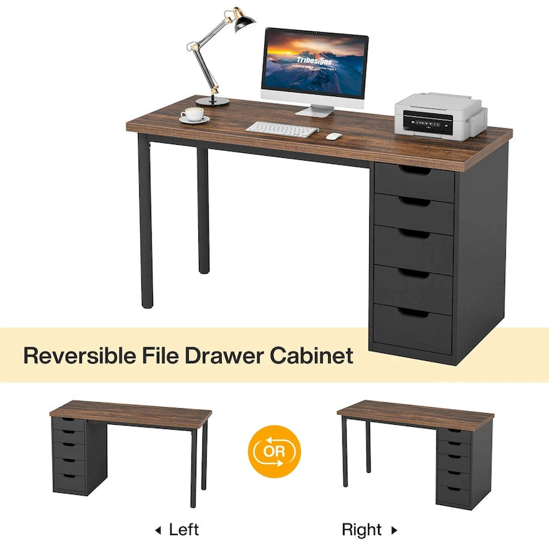 47 inch Computer Wood Desk Office Desks with 5-Drawer, Writing Desk with Metal Frame for Bedroom Study-13
