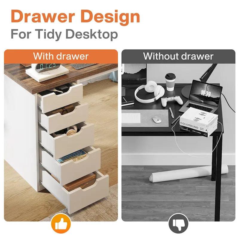 47 inch Computer Wood Desk Office Desks with 5-Drawer, Writing Desk with Metal Frame for Bedroom Study-18