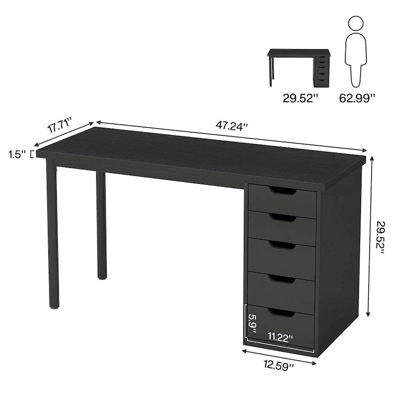 47 inch Computer Wood Desk Office Desks with 5-Drawer, Writing Desk with Metal Frame for Bedroom Study-28