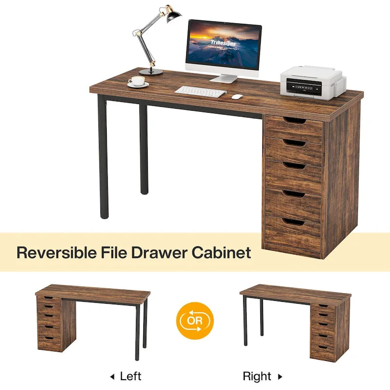 47 inch Computer Wood Desk Office Desks with 5-Drawer, Writing Desk with Metal Frame for Bedroom Study-33