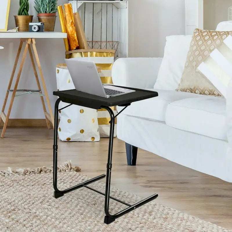 Folding TV Tray Laptop Table End Table Height Adjustable Cup Holder-4