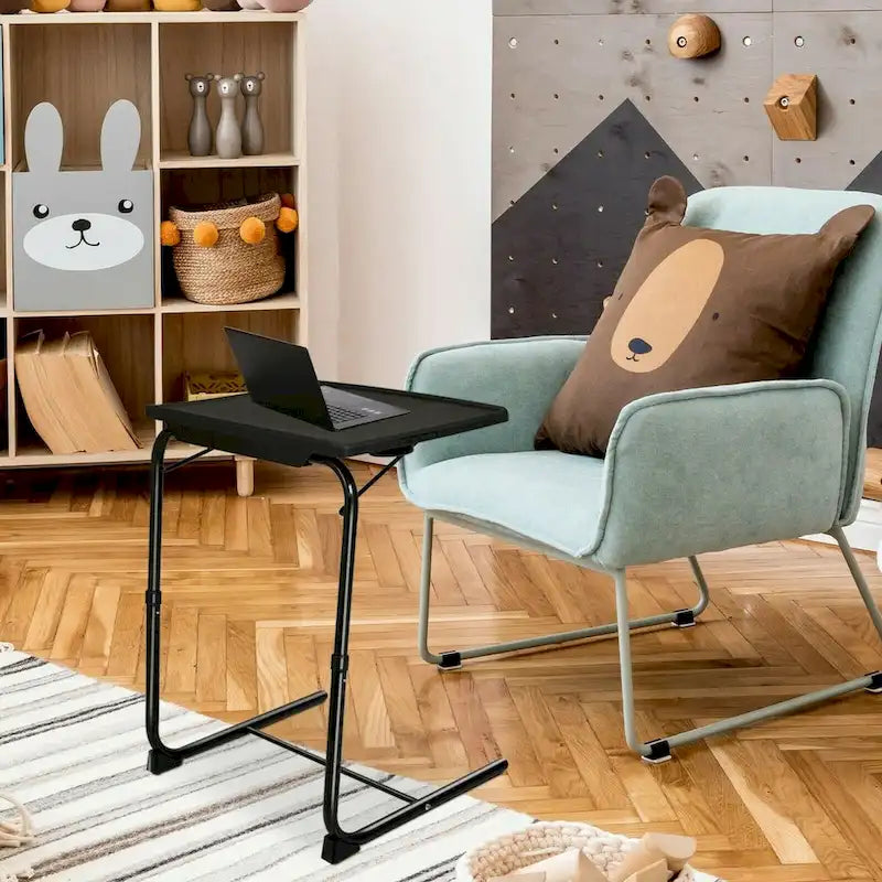 Folding TV Tray Laptop Table End Table Height Adjustable Cup Holder-12