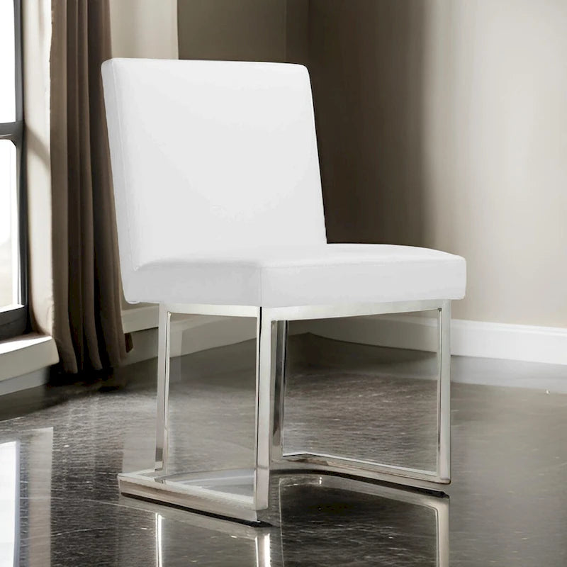 Boly 19 Inch Side Dining Chair Set of 2, Chrome Cantilever Steel Base White
