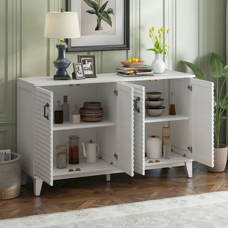 Large Storage Buffet with Adjustable Shelves and Metal Handles-8