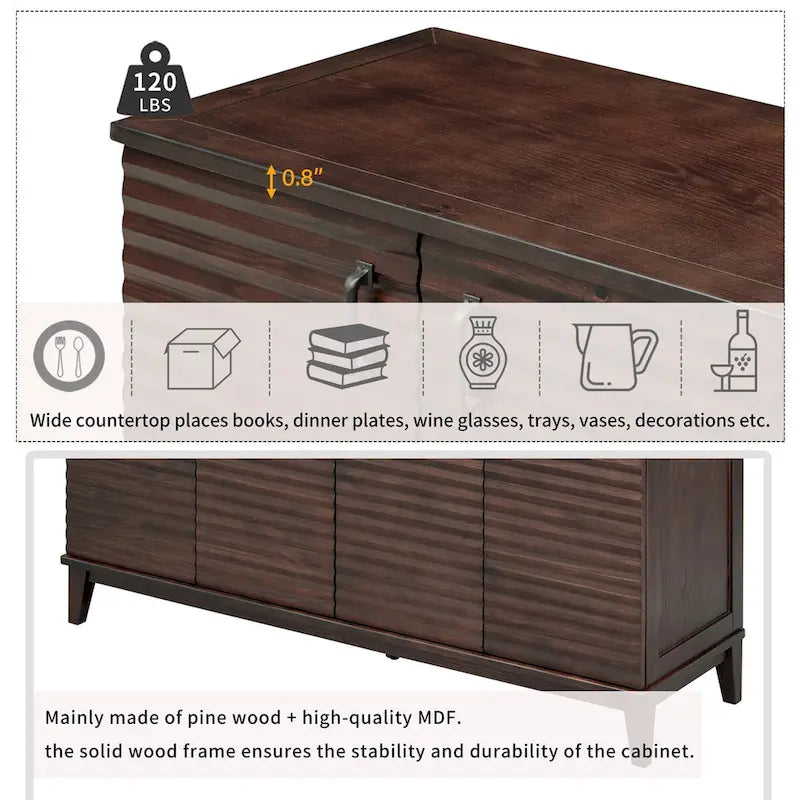 Large Storage Buffet with Adjustable Shelves and Metal Handles-24
