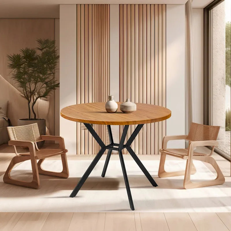 Grondin Modern Farmhouse Style 38.6 Round Dining Table with 1.18 Thick MDF Tabletop and Pedestal Cross Metal Legs