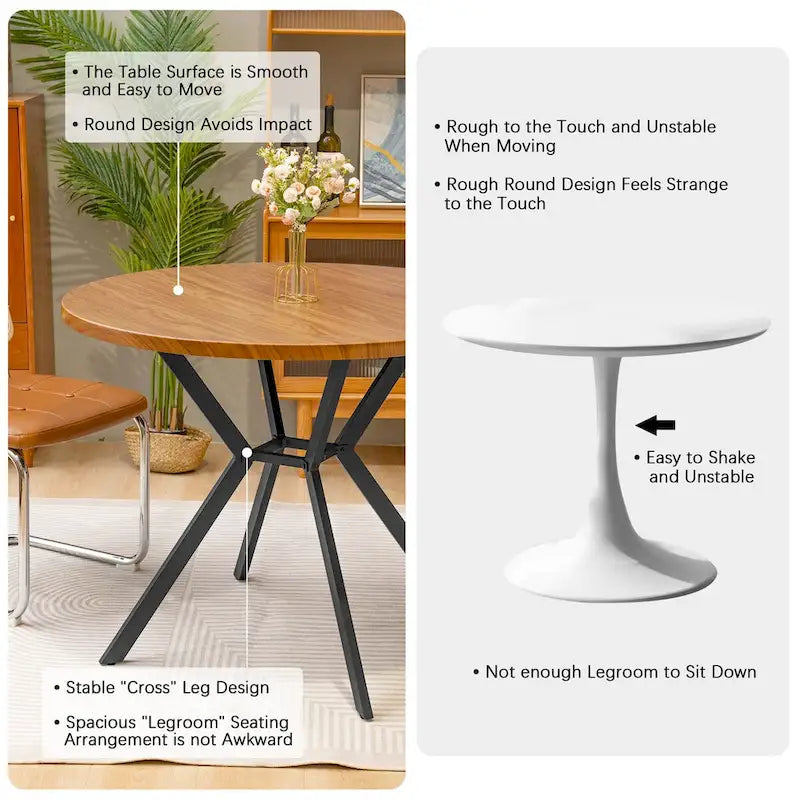 Grondin Modern Farmhouse Style 38.6 Round Dining Table with 1.18 Thick MDF Tabletop and Pedestal Cross Metal Legs-4