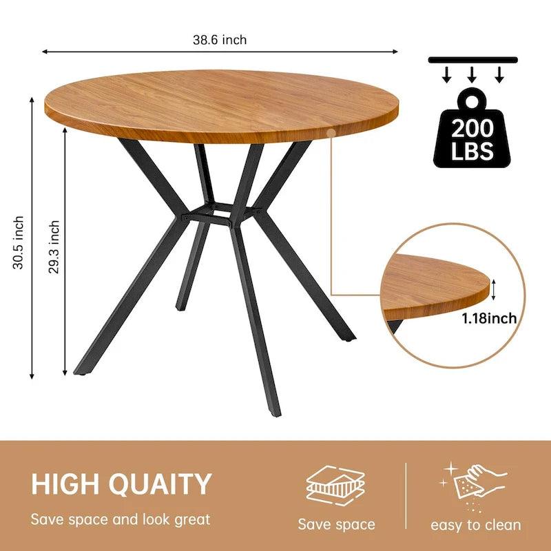 Grondin Modern Farmhouse Style 38.6 Round Dining Table with 1.18 Thick MDF Tabletop and Pedestal Cross Metal Legs-8