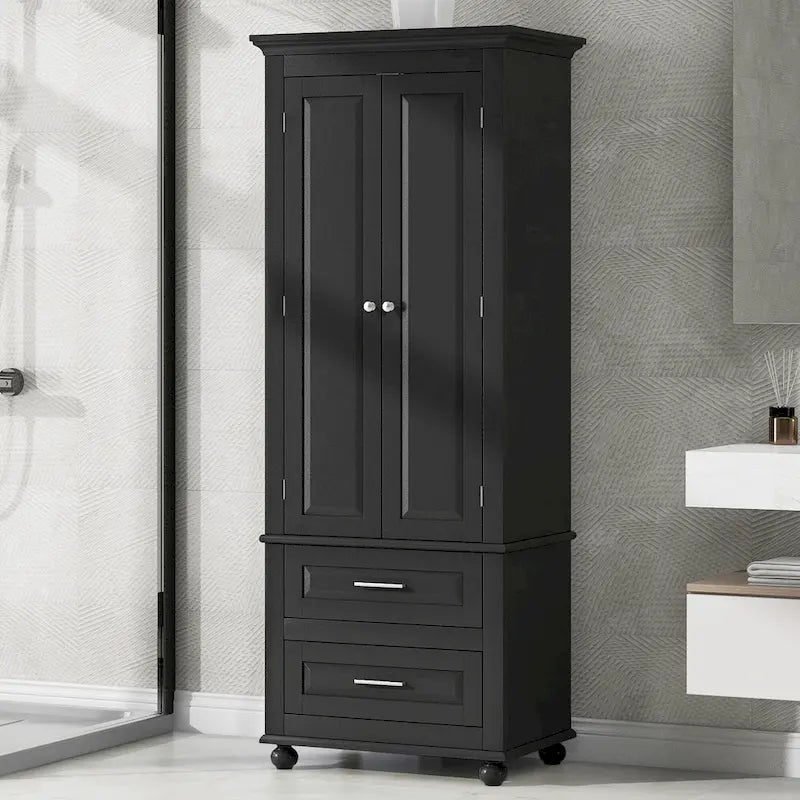 Freestanding Tall Storage Cabinet with 2 Drawers & 2 Doors for Bathroom/Office-3