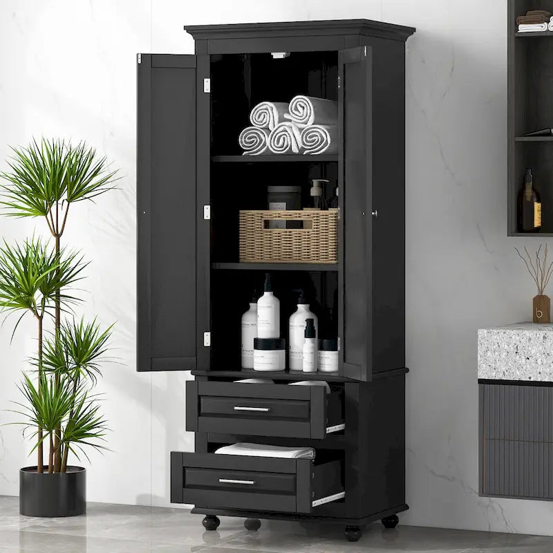 Freestanding Tall Storage Cabinet with 2 Drawers & 2 Doors for Bathroom/Office-5