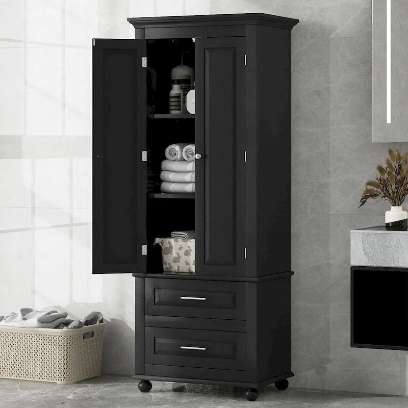 Freestanding Tall Storage Cabinet with 2 Drawers & 2 Doors for Bathroom/Office-6