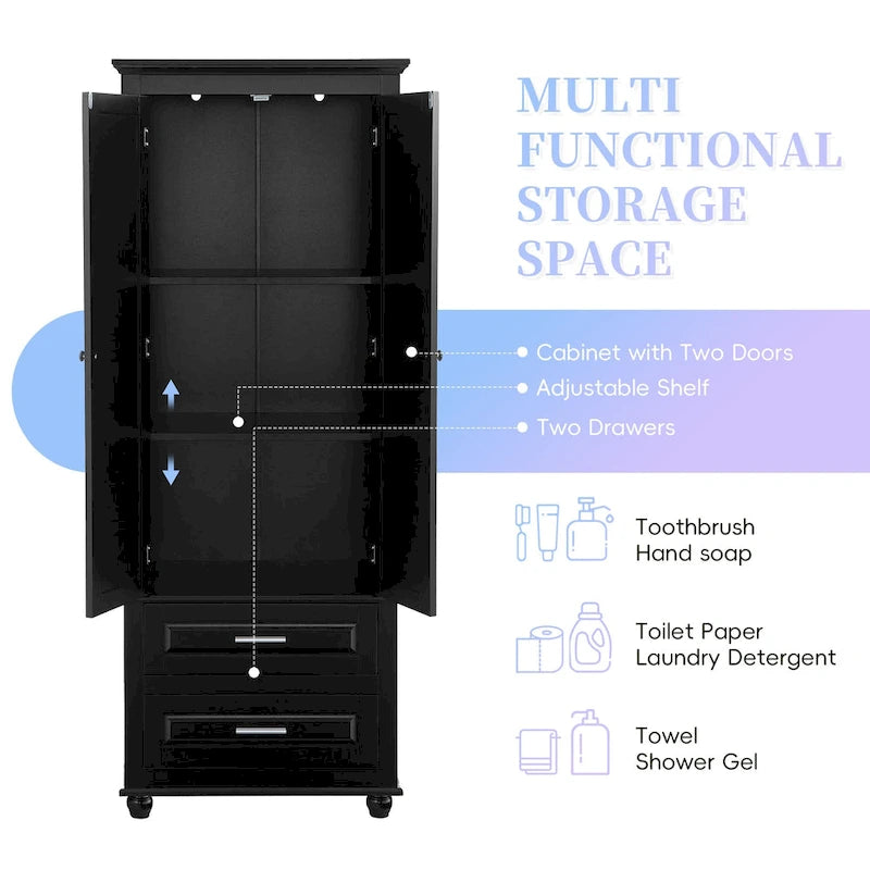 Freestanding Tall Storage Cabinet with 2 Drawers & 2 Doors for Bathroom/Office-7