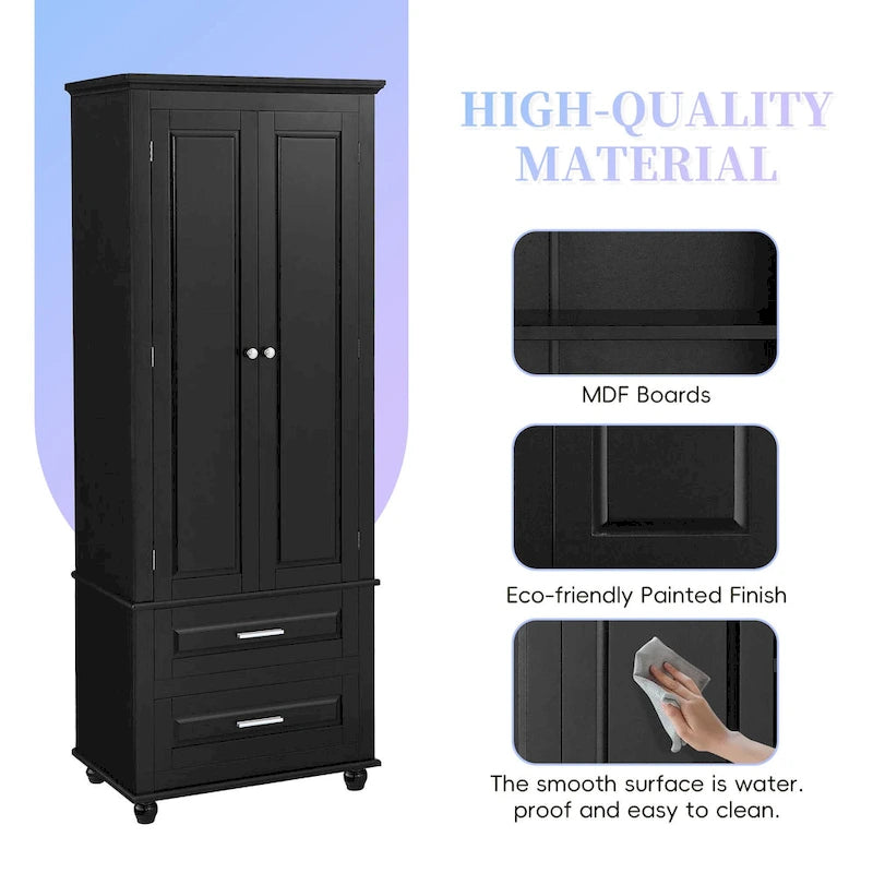 Freestanding Tall Storage Cabinet with 2 Drawers & 2 Doors for Bathroom/Office-8