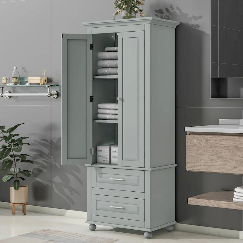 Freestanding Tall Storage Cabinet with 2 Drawers & 2 Doors for Bathroom/Office-13