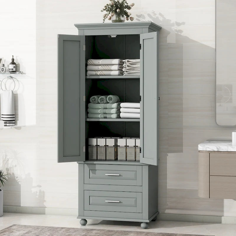 Freestanding Tall Storage Cabinet with 2 Drawers & 2 Doors for Bathroom/Office-14