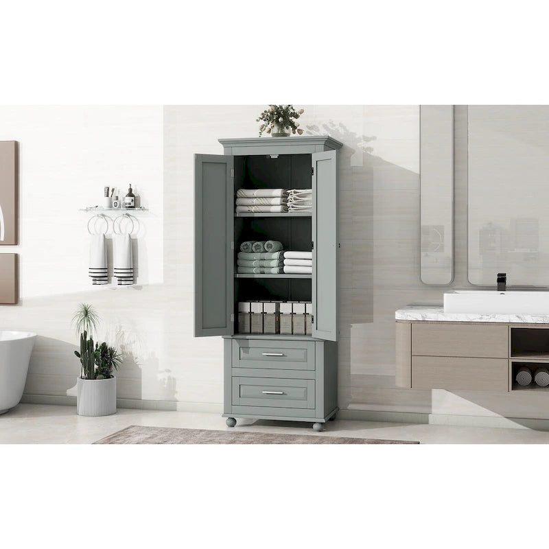 Freestanding Tall Storage Cabinet with 2 Drawers & 2 Doors for Bathroom/Office-17