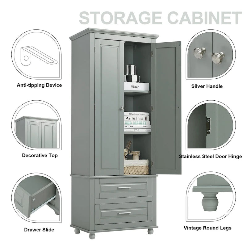 Freestanding Tall Storage Cabinet with 2 Drawers & 2 Doors for Bathroom/Office-19
