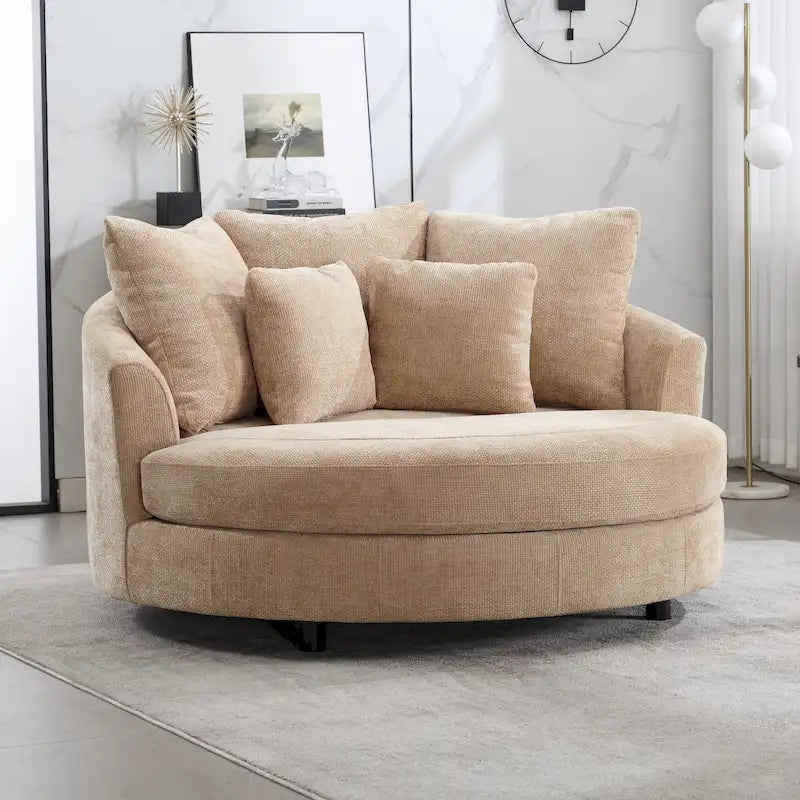 Modern Sofa Chair Round Accent Barrel Chair With 5 Pillows and Optional Ottoman-36
