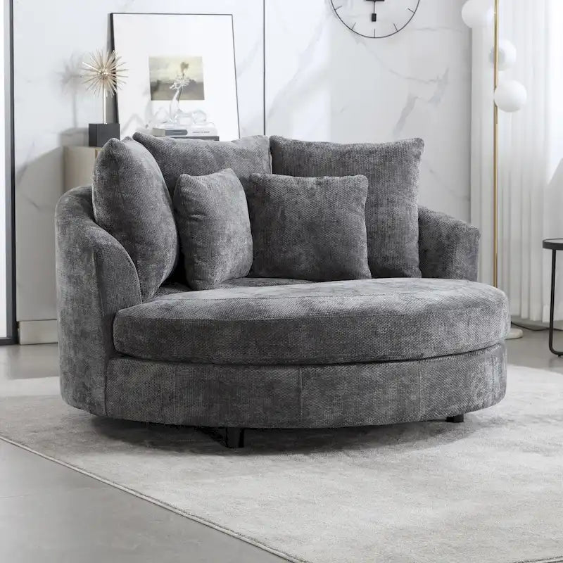 Modern Sofa Chair Round Accent Barrel Chair With 5 Pillows and Optional Ottoman-38