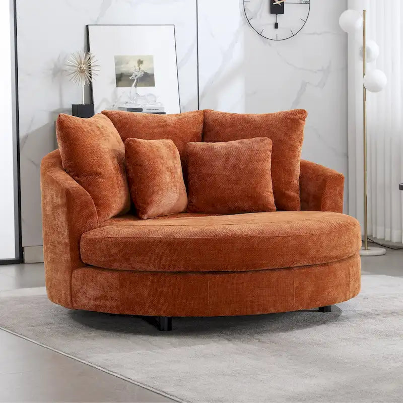 Modern Sofa Chair Round Accent Barrel Chair With 5 Pillows and Optional Ottoman-39