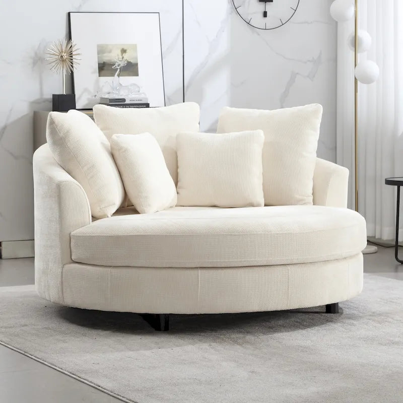 Modern Sofa Chair Round Accent Barrel Chair With 5 Pillows and Optional Ottoman-40