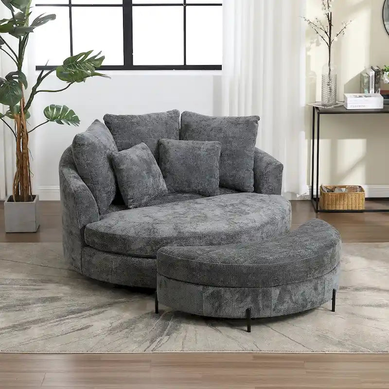 Modern Sofa Chair Round Accent Barrel Chair With 5 Pillows and Optional Ottoman-2