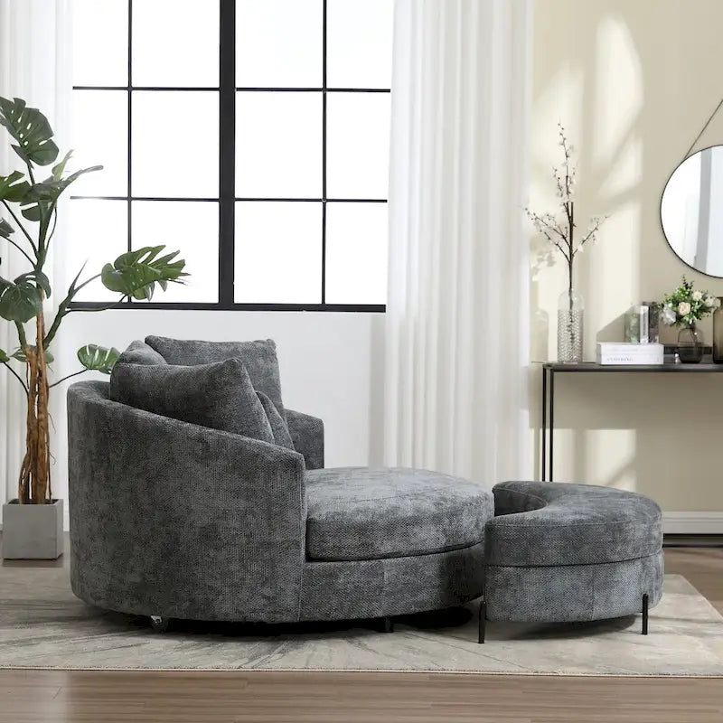 Modern Sofa Chair Round Accent Barrel Chair With 5 Pillows and Optional Ottoman-3