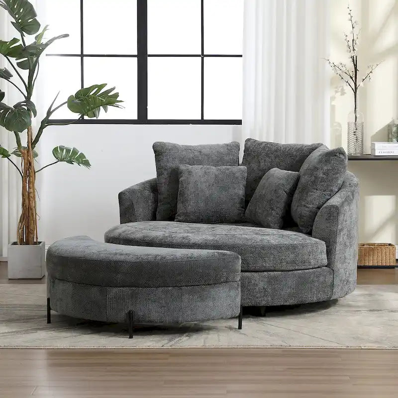 Modern Sofa Chair Round Accent Barrel Chair With 5 Pillows and Optional Ottoman-4