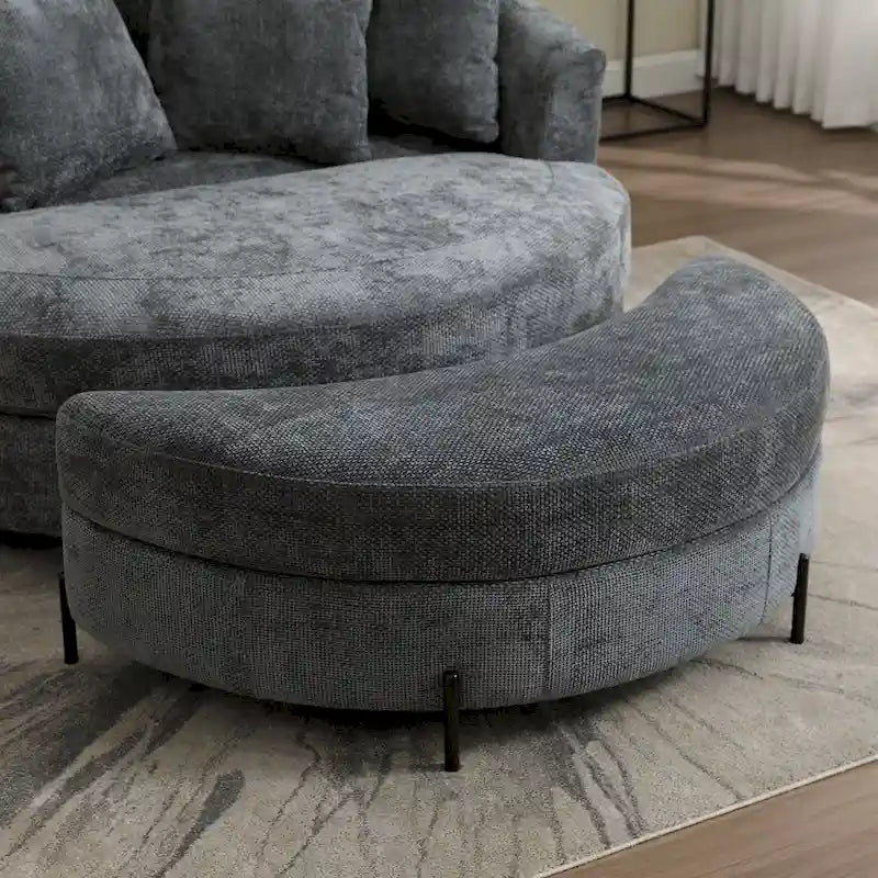 Modern Sofa Chair Round Accent Barrel Chair With 5 Pillows and Optional Ottoman-7